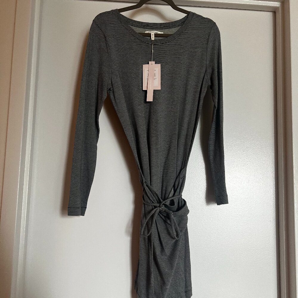 AVEC LES FILLES Black and White Stripped Wrap Dress